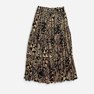 Orvis Black Maxi Skirt with Geometric Gold Print